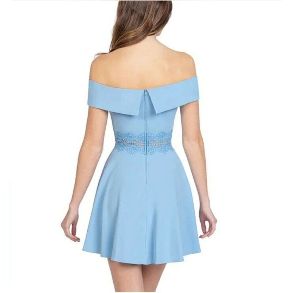 B. Darlin Sz 3/4 Fit Flare Dress Baby Blue Off Shoulder Crochet Special Occasion - Picture 3 of 12